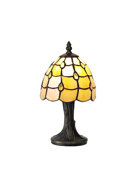 TIFFANY I Tischleuchte Dia 15cm, 1 x E14, Schwarz/Gold, Beige/Klar