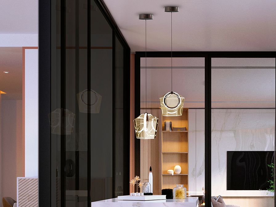 INGRID Pendelleuchte 6W LED, 3000K, 161lm, Schwarz / Glas Champagne