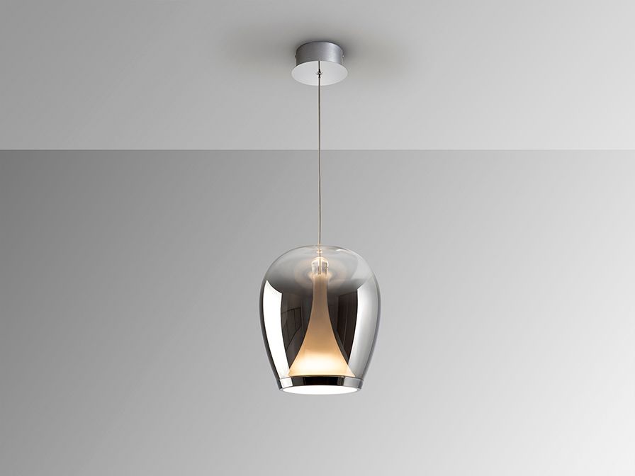SUSPIRO Pendelleuchte 20W LED, 3000K, 1200lm, Chrome / Rauchfarbenes Glas