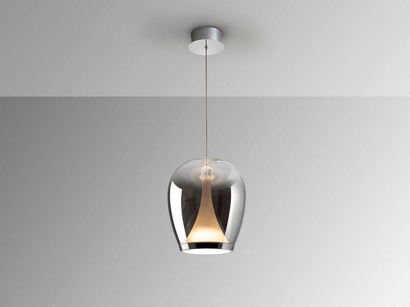 SUSPIRO Pendelleuchte 20W LED, 3000K, 1200lm, Chrome / Rauchfarbenes Glas