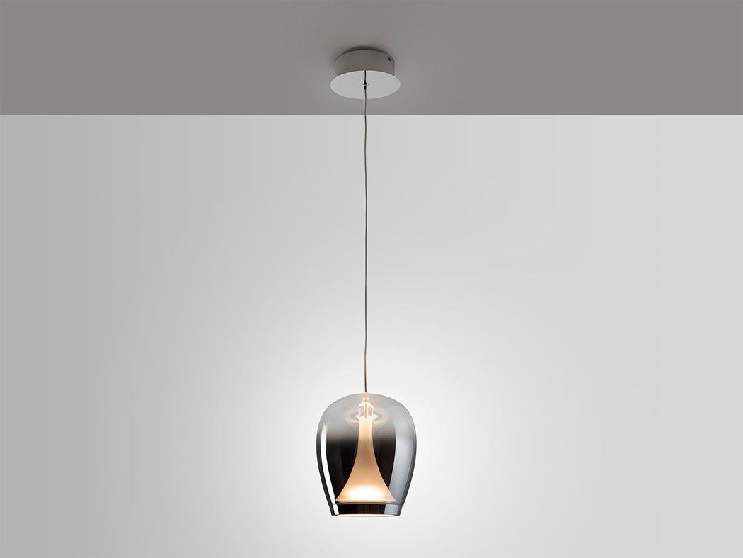 SUSPIRO Pendelleuchte 8,5W LED, 3000K, 900lm, Chrome / Rauchfarbenes Glas