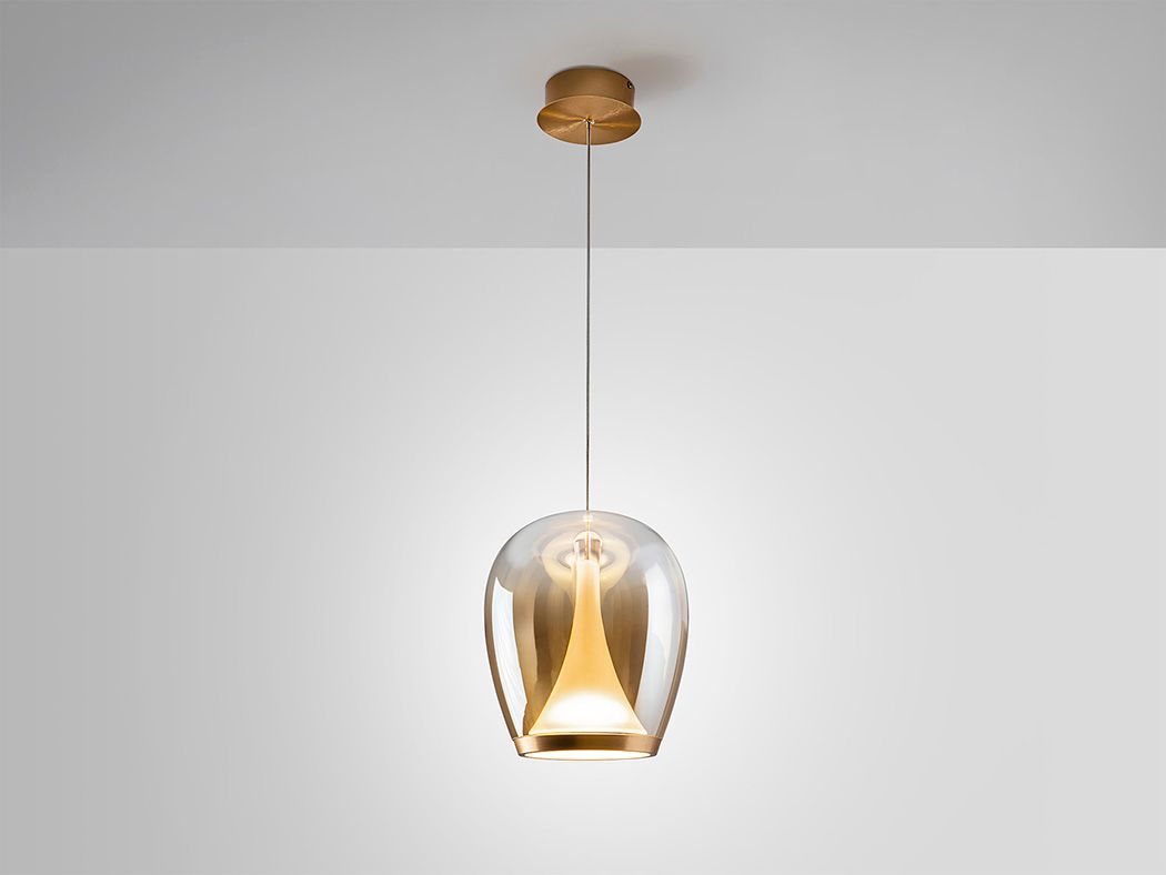 SUSPIRO Pendelleuchte 20W LED, 3000K, 1200lm, Gold / Glas Bernstein