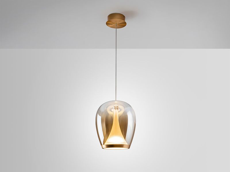 SUSPIRO Pendelleuchte 20W LED, 3000K, 1200lm, Gold / Glas Bernstein
