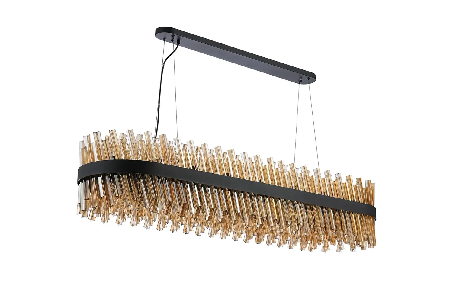 BRAUNAU Pendelleuchte Linear, 36 x G9, Satinschwarz / Bernstein Glas