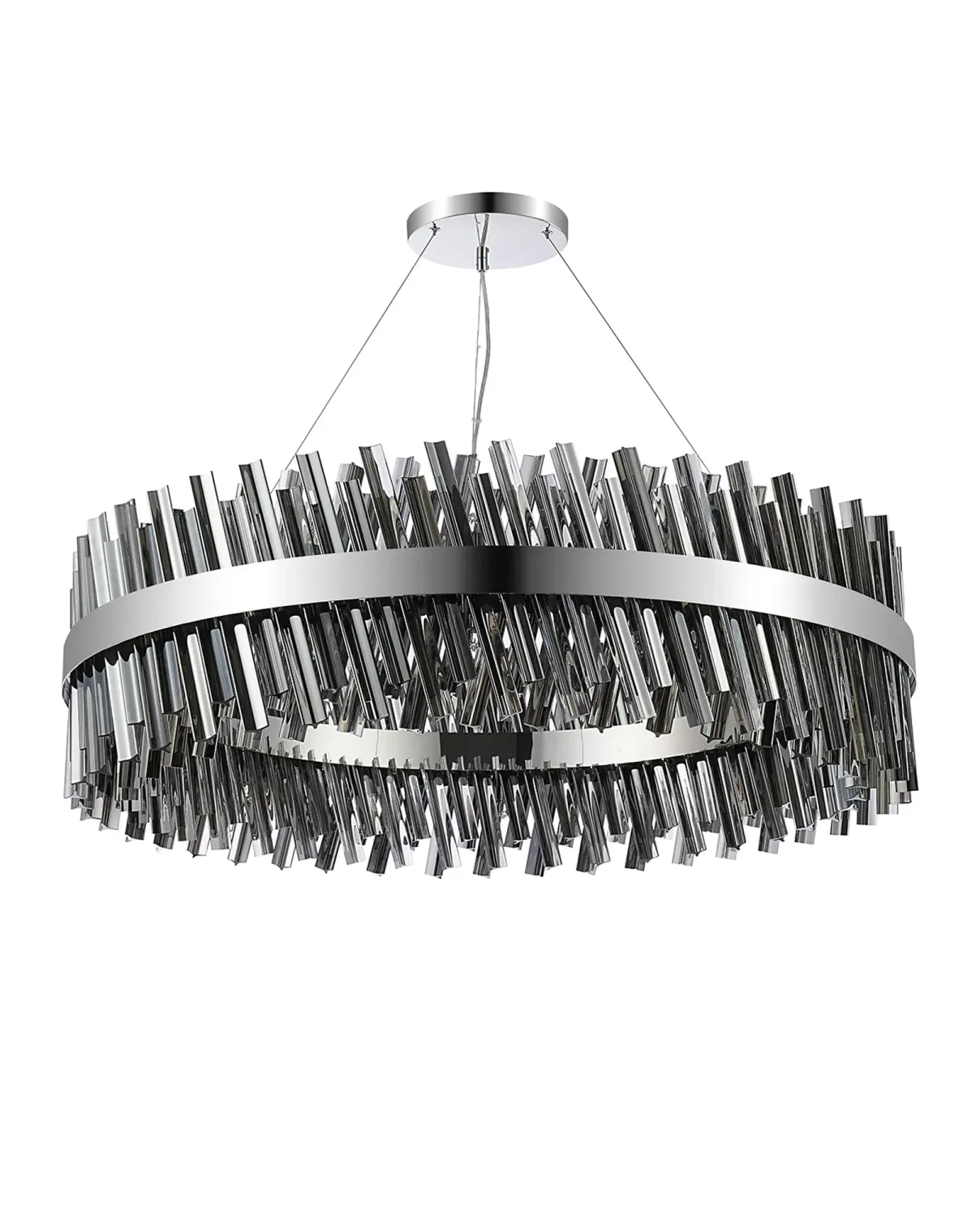 BRAUNAU Pendelleuchte Ø100, 32 x G9, Nickel poliert / Rauchfarbenes Glas