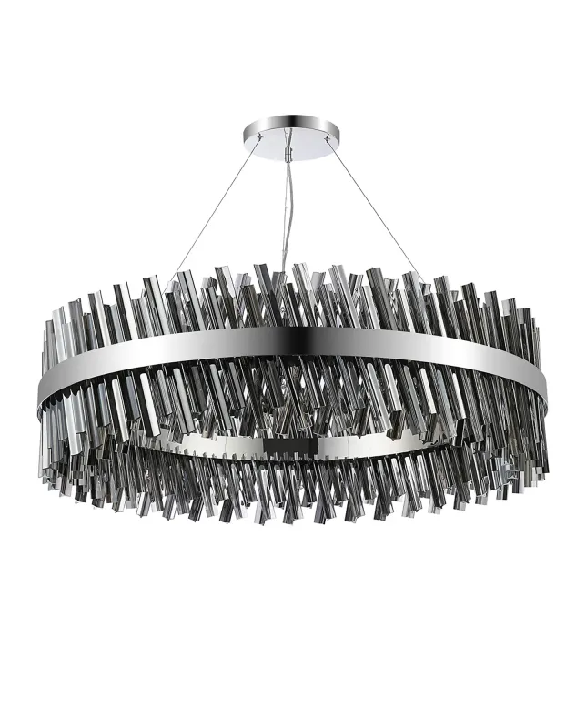 BRAUNAU Pendelleuchte Ø100, 32 x G9, Nickel poliert / Rauchfarbenes Glas