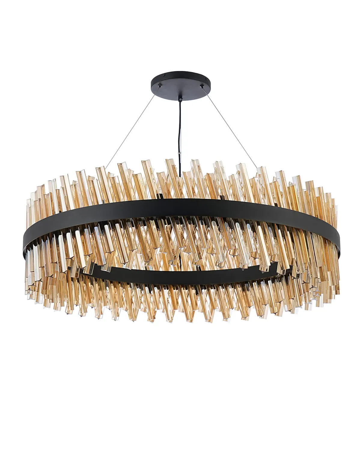 BRAUNAU Pendelleuchte Ø100, 32 x G9, Satinschwarz / Bernstein Glas