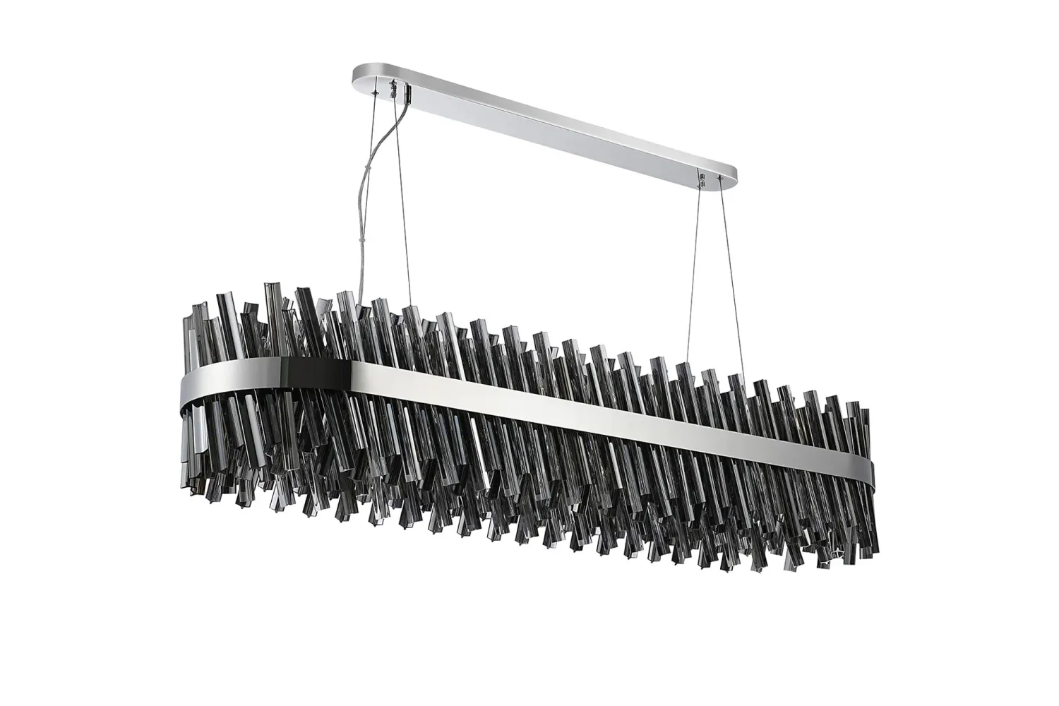 BRAUNAU Pendelleuchte Linear, 36 x G9, Nickel poliert / Rauchfarbenes Glas