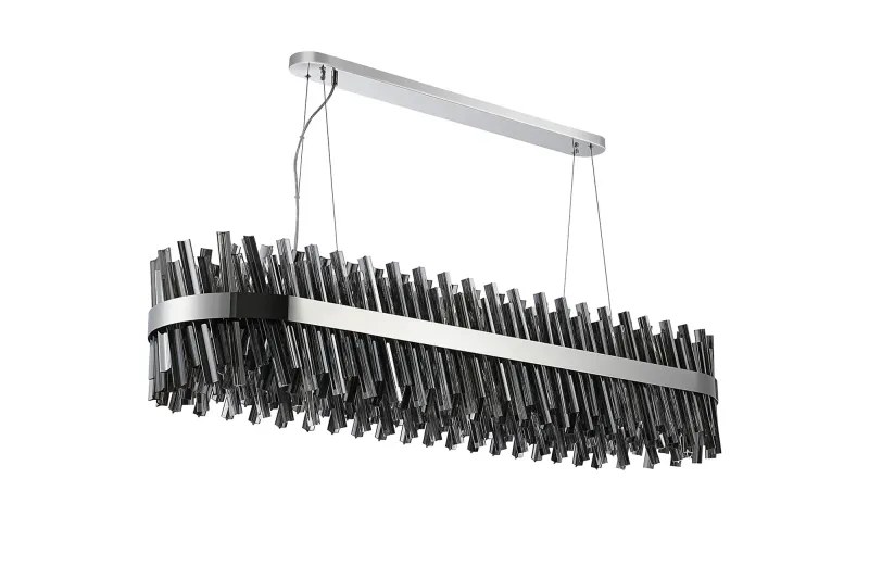 BRAUNAU Pendelleuchte Linear, 36 x G9, Nickel poliert / Rauchfarbenes Glas