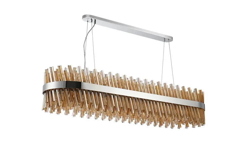 BRAUNAU Pendelleuchte Linear, 36 x G9, Nickel poliert / Bernstein Glas