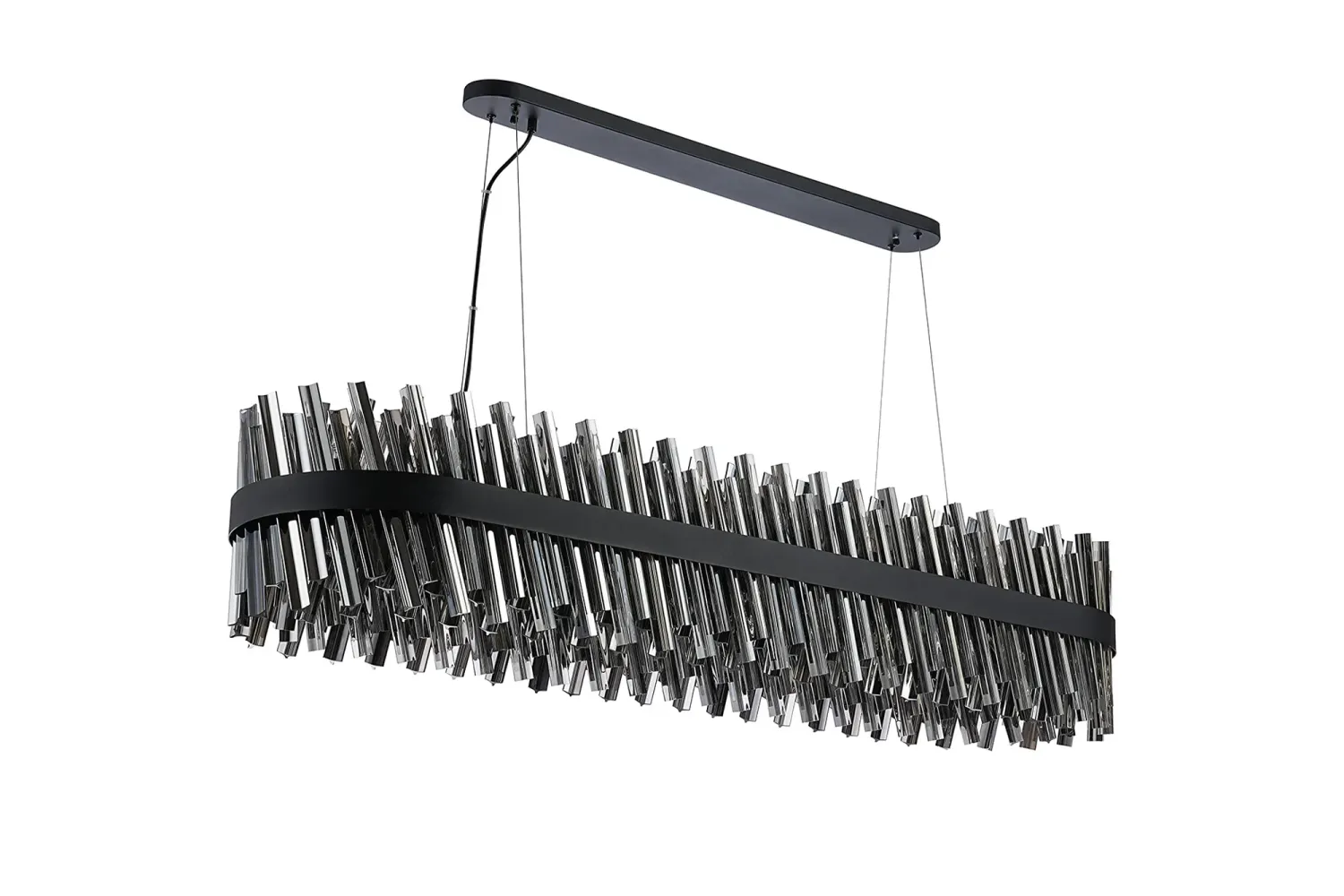 BRAUNAU Pendelleuchte Linear, 36 x G9, Satinschwarz / Rauchfarbenes Glas