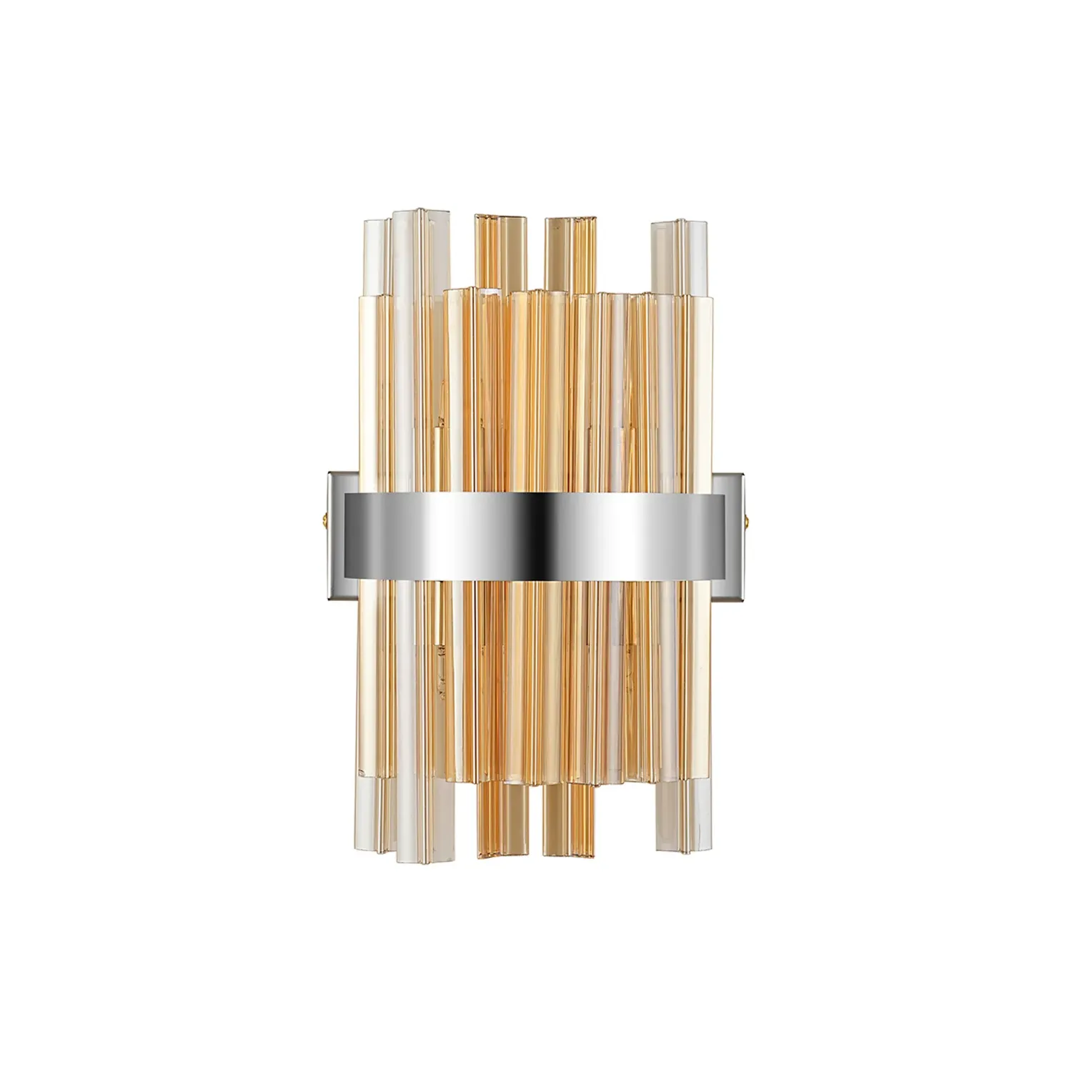 BRAUNAU Wandleuchte, 4 x G9, Nickel poliert / Bernstein Glas