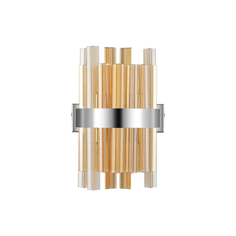 BRAUNAU Wandleuchte, 4 x G9, Nickel poliert / Bernstein Glas