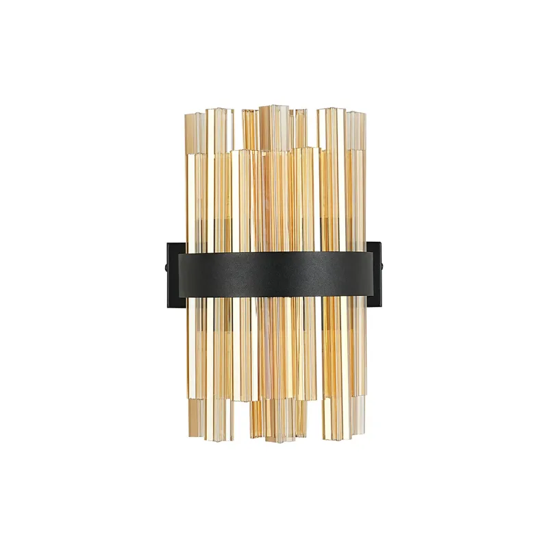 BRAUNAU Wandleuchte, 4 x G9, Satinschwarz / Bernstein Glas