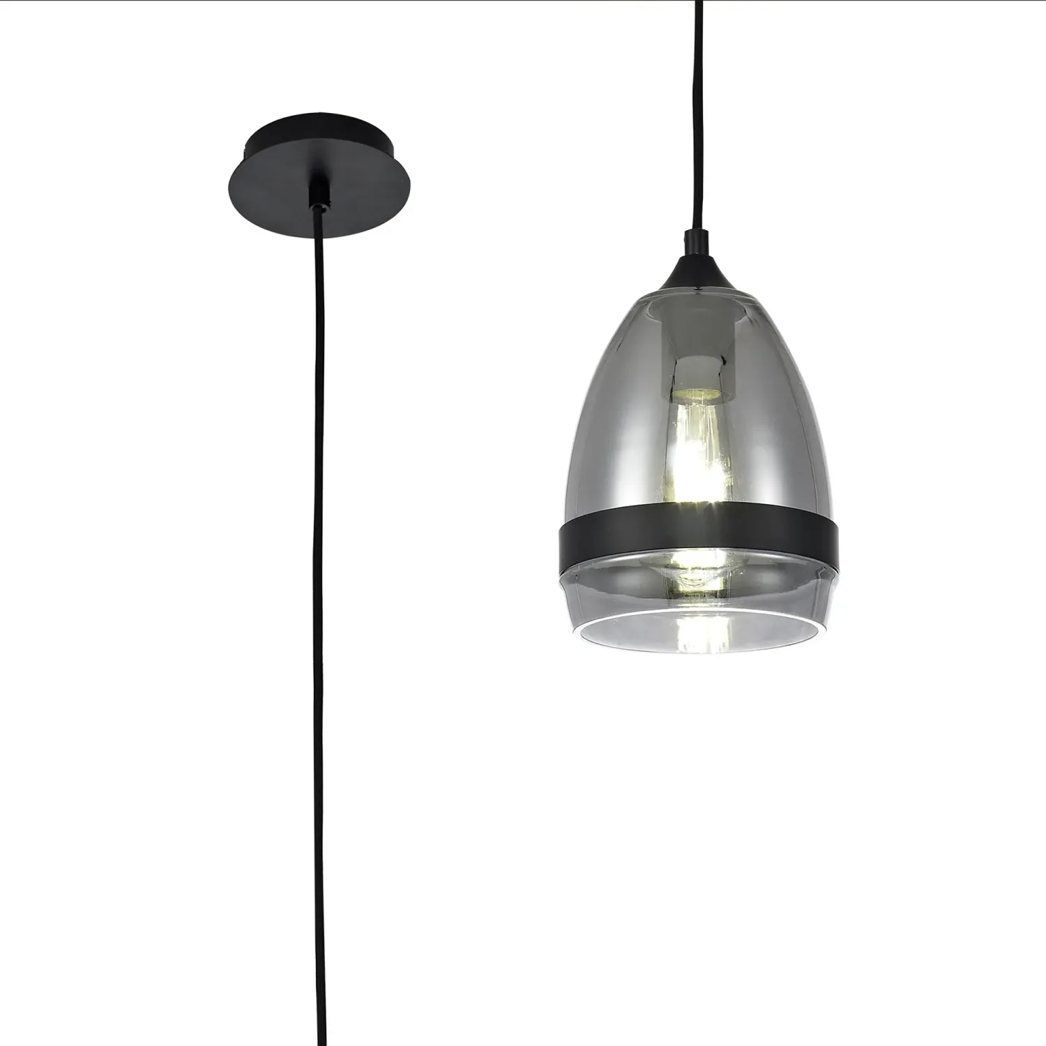 ACH 15cm Kegel Pendelleuchte, 1 x E27, Schwarz matt, Rauchfarbenes Glas