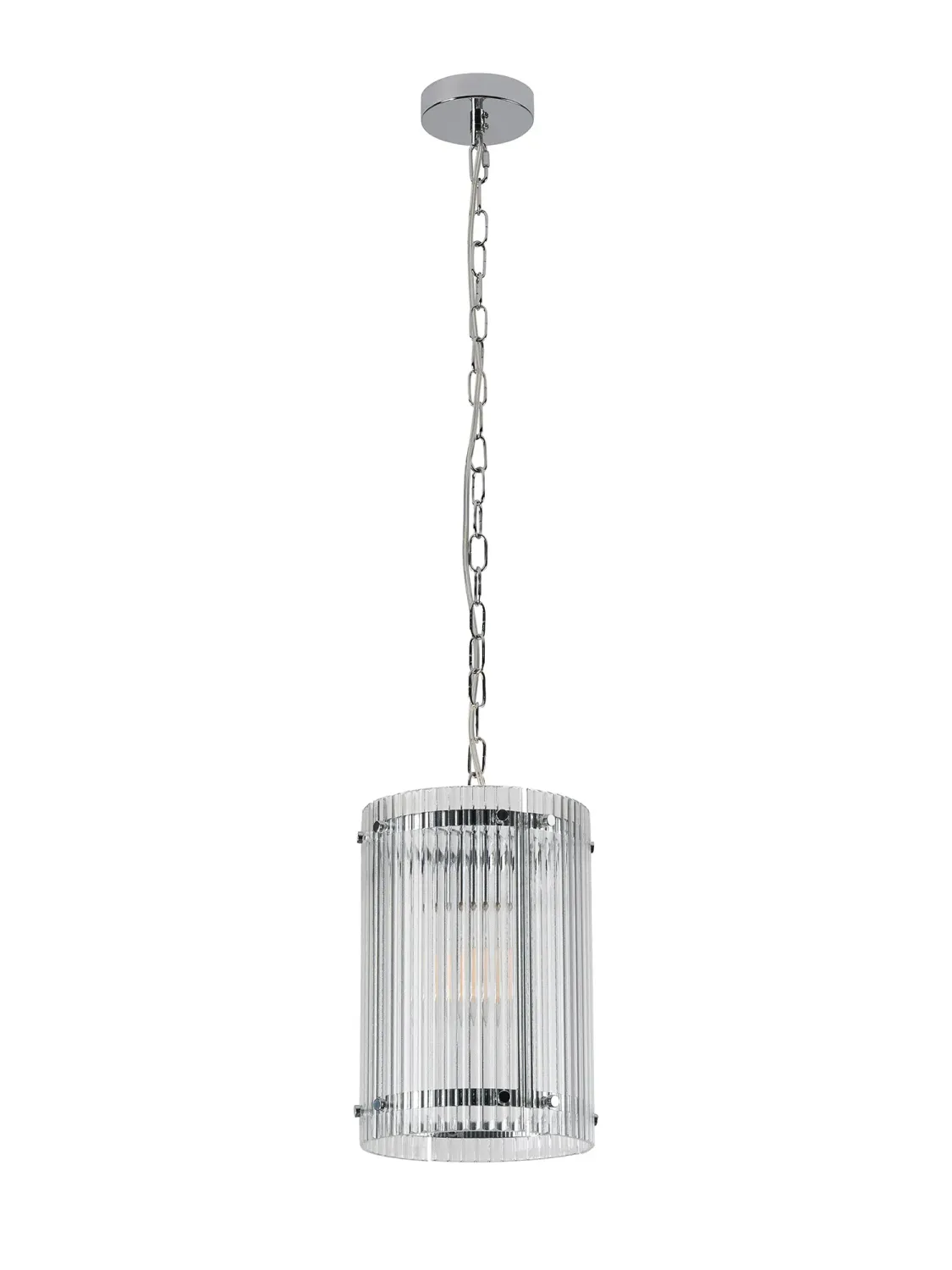 FLOING 20.5cm Pendelleuchte, 1 x E27, Chrome / Breit geripptes, klares (C) Glas