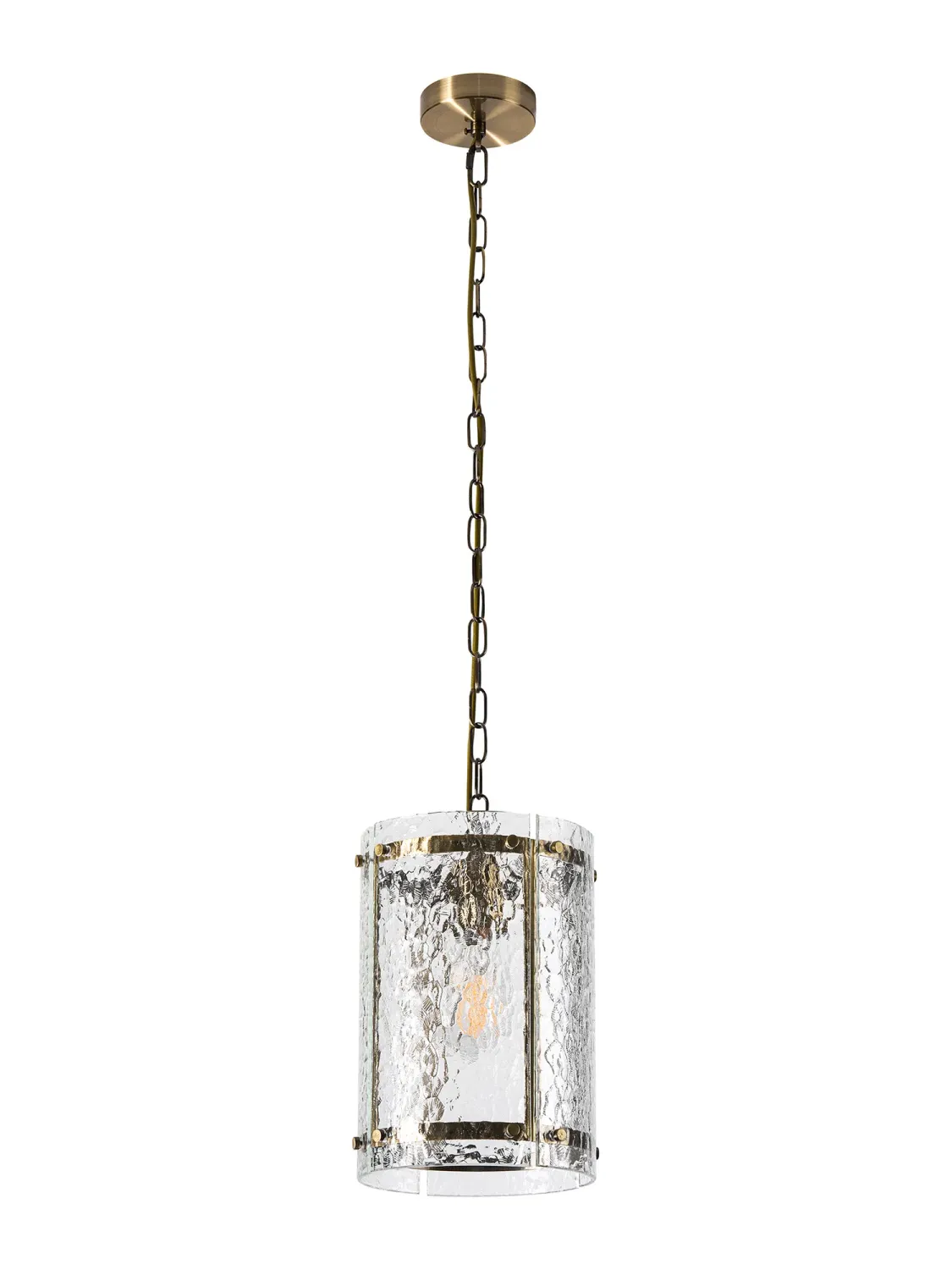 FLOING 20.5cm Pendelleuchte, 1 x E27, Messing Antik / Ornamentiertes klares (D) Glas