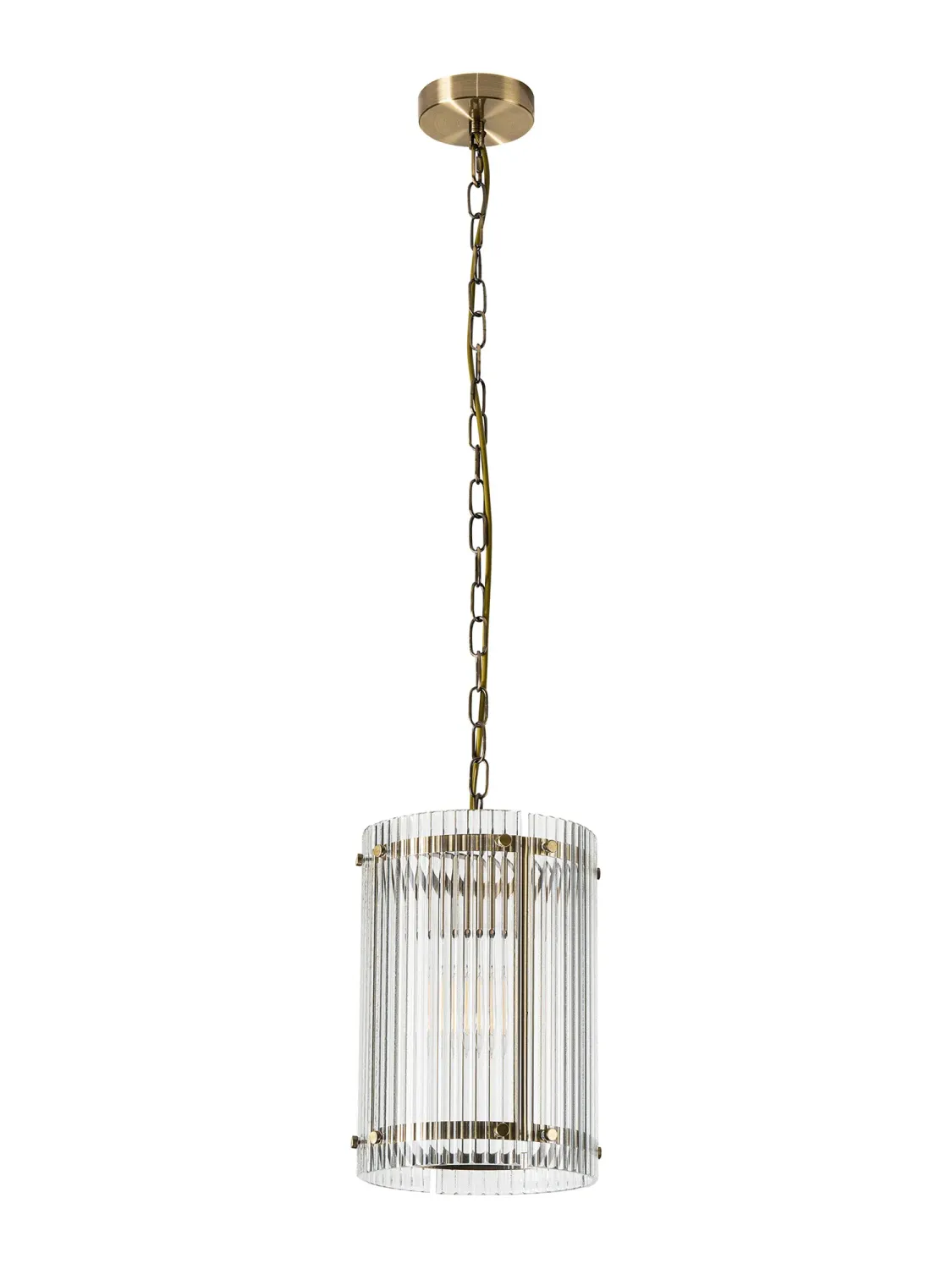 FLOING 20.5cm Pendelleuchte, 1 x E27, Messing Antik / Breit geripptes, klares (C) Glas