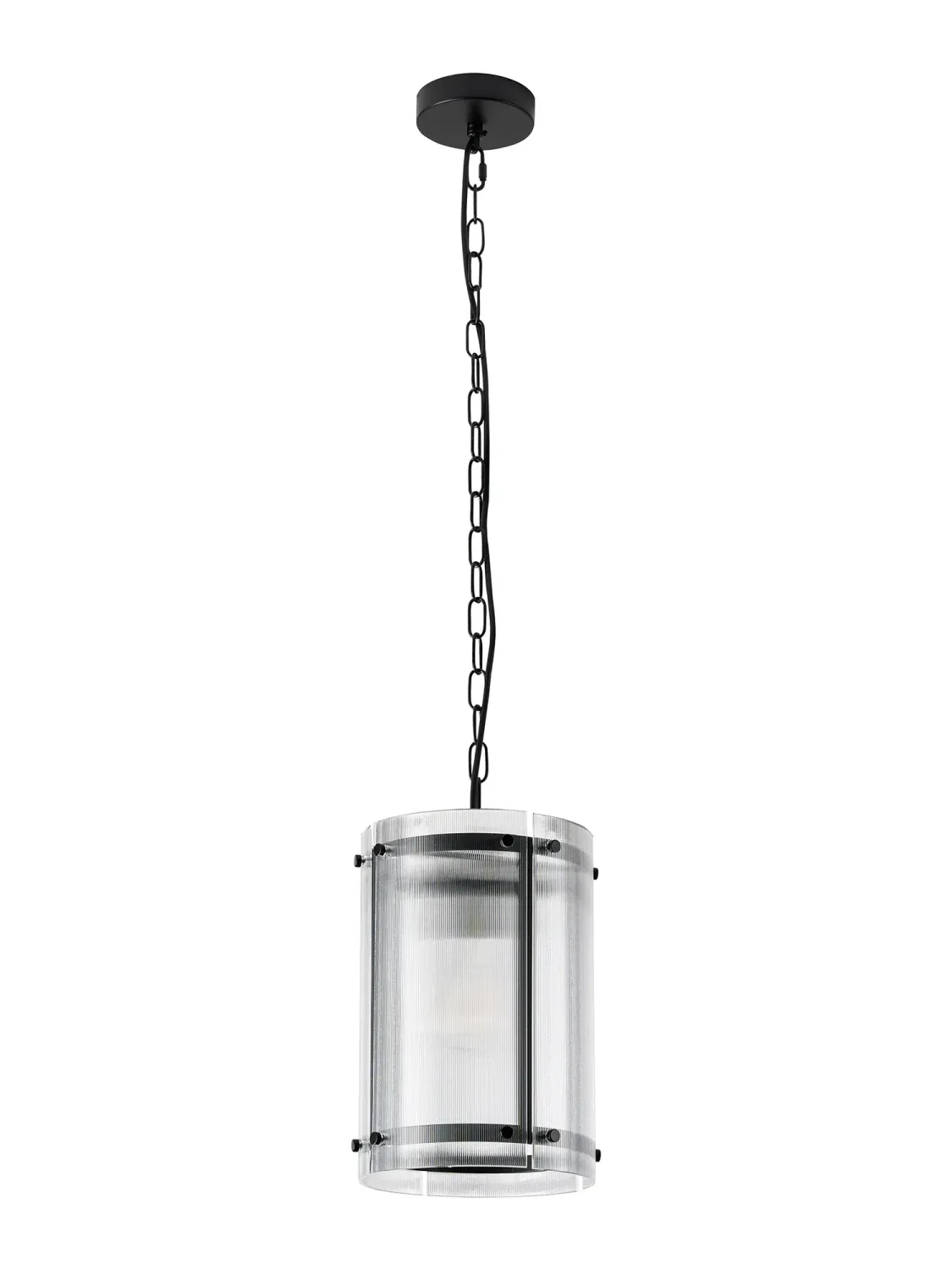 FLOING 20.5cm Pendelleuchte, 1 x E27, Schwarz matt / Schmal geripptes klares (B) Glas