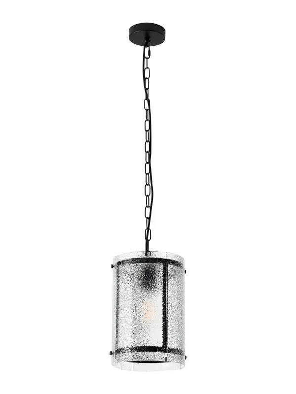 FLOING 20.5cm Pendelleuchte, 1 x E27, Schwarz matt / Gesätes klares (E) Glas