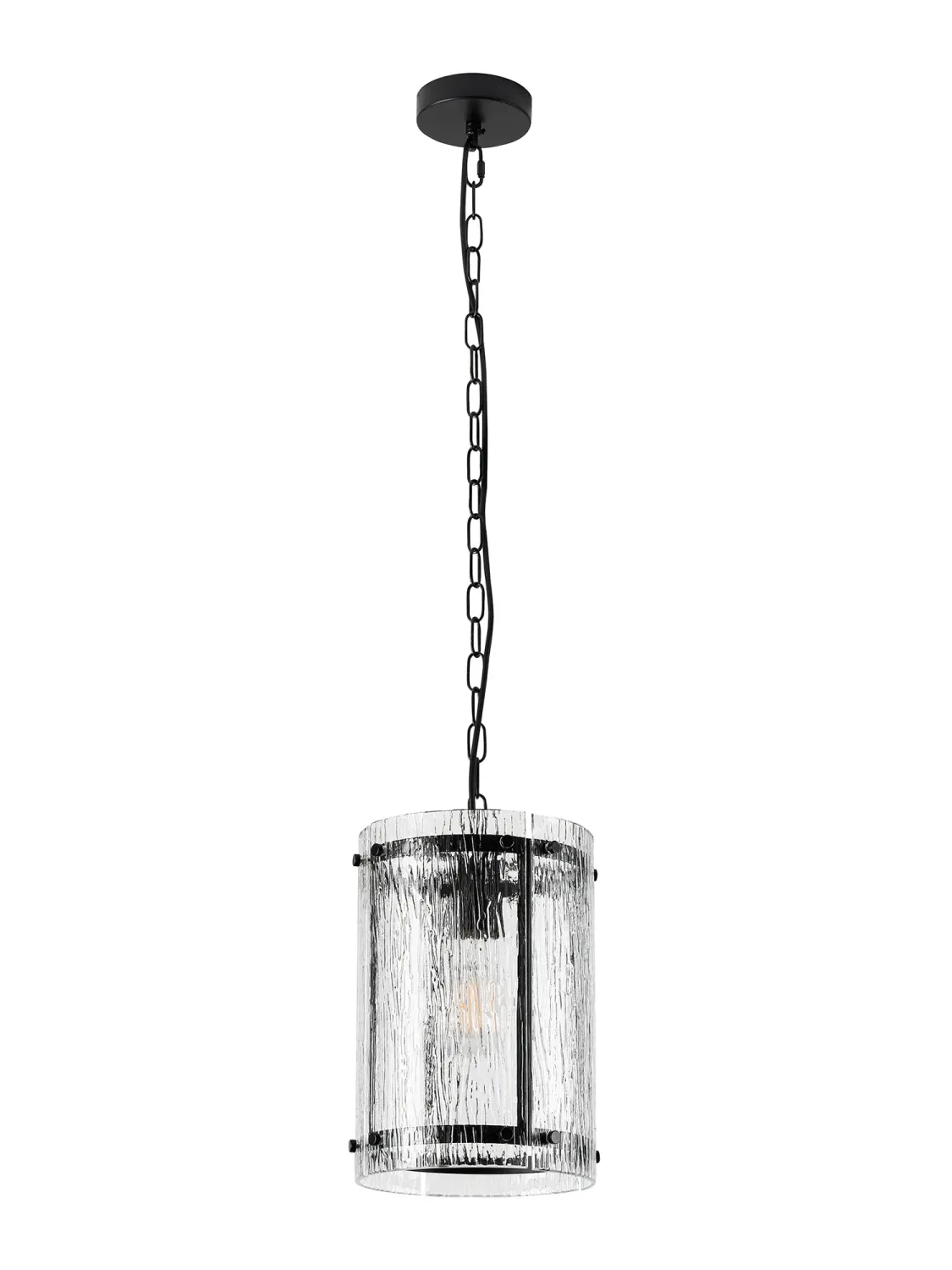FLOING 20.5cm Pendelleuchte, 1 x E27, Schwarz matt / Geriffeltes klares (F) Glas