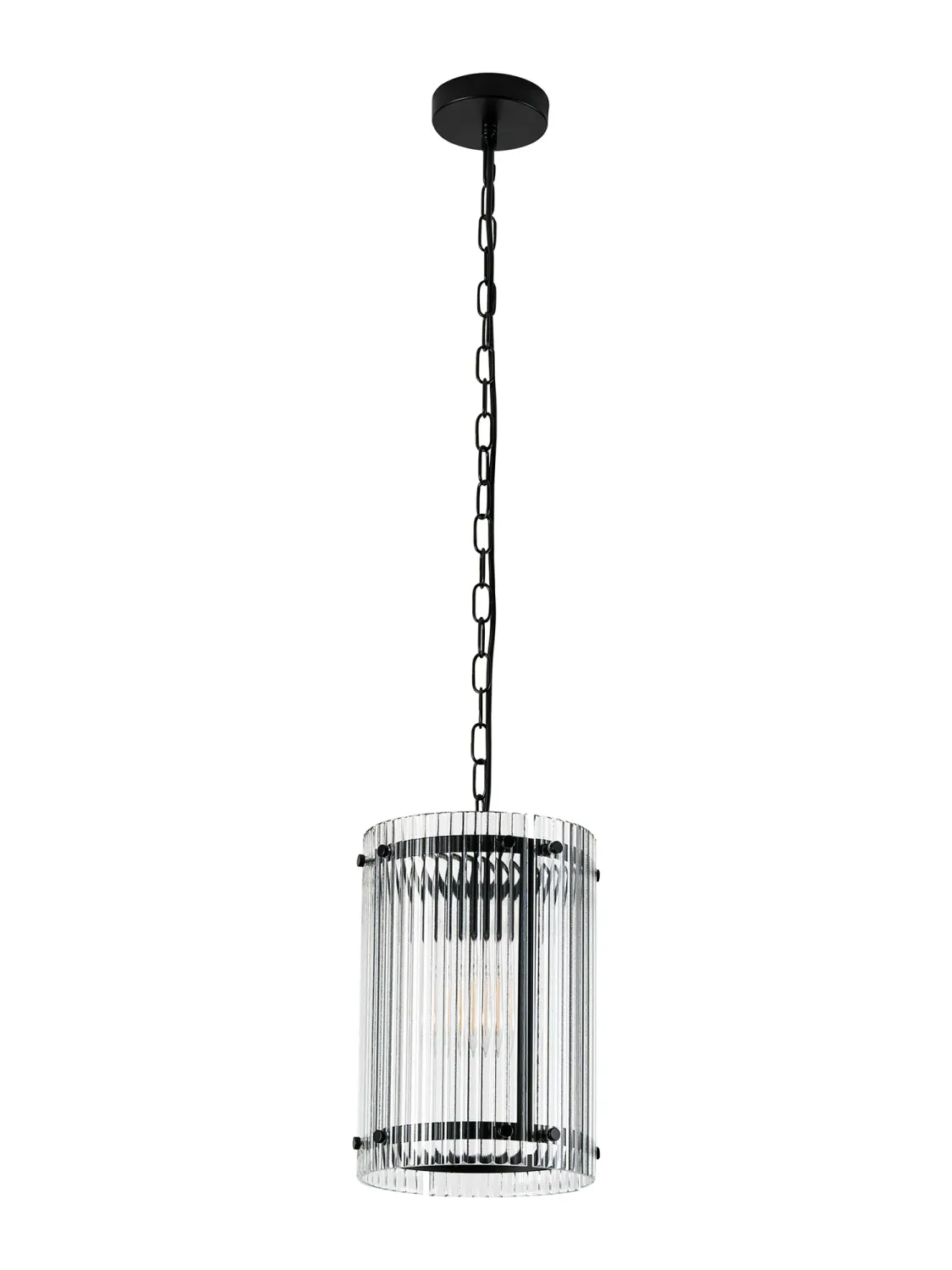 FLOING 20.5cm Pendelleuchte, 1 x E27, Schwarz matt / Breit geripptes, klares (C) Glas