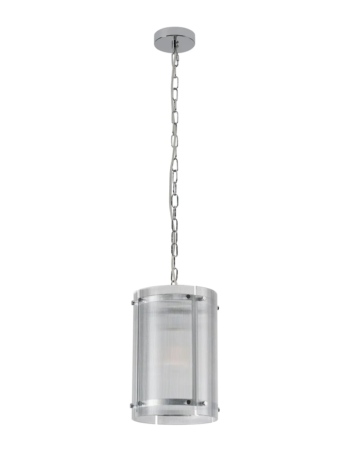 FLOING 20.5cm Pendelleuchte, 1 x E27, Chrome / Schmal geripptes klares (B) Glas