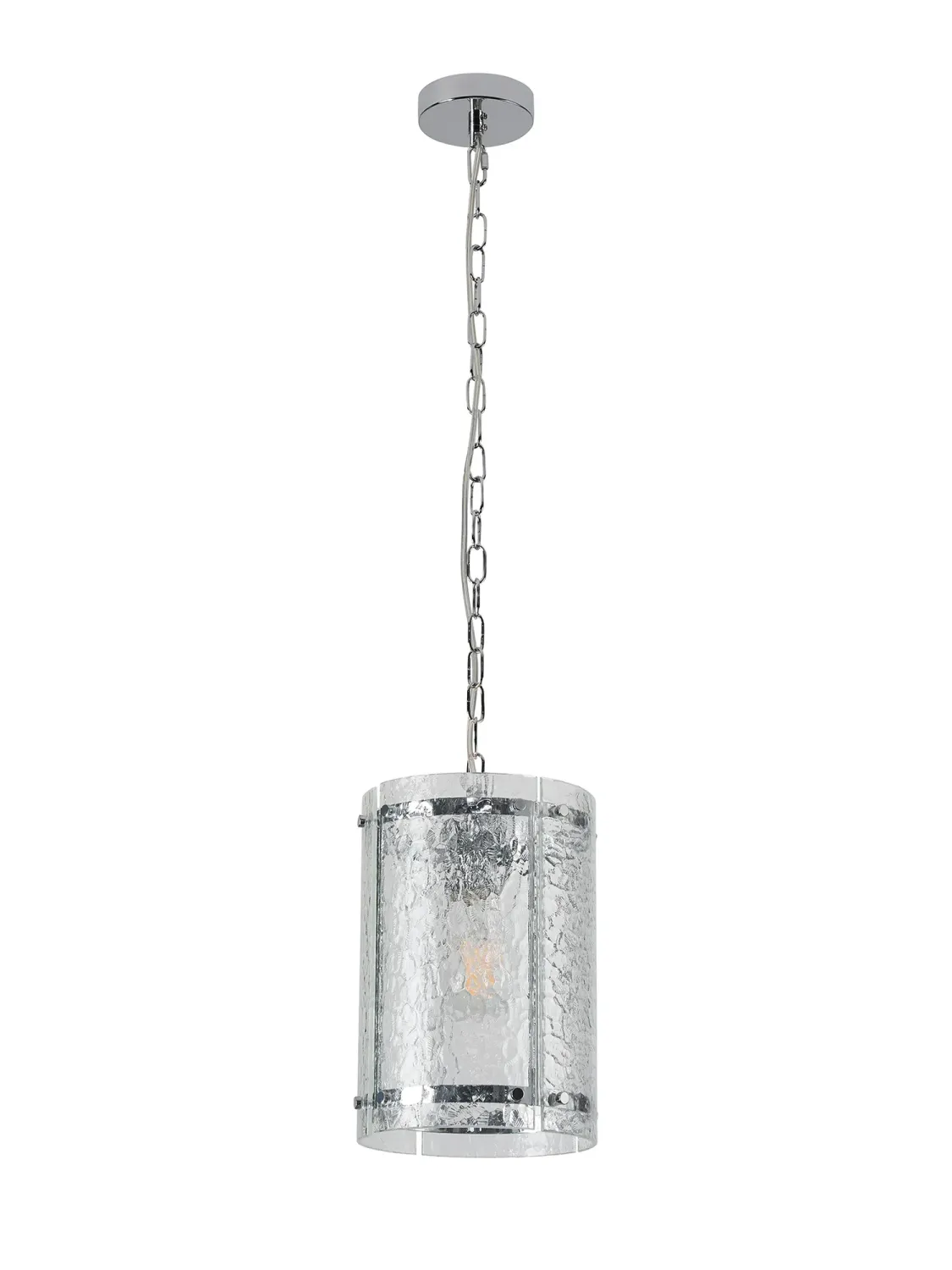 FLOING 20.5cm Pendelleuchte, 1 x E27, Chrome / Ornamentiertes klares (D) Glas