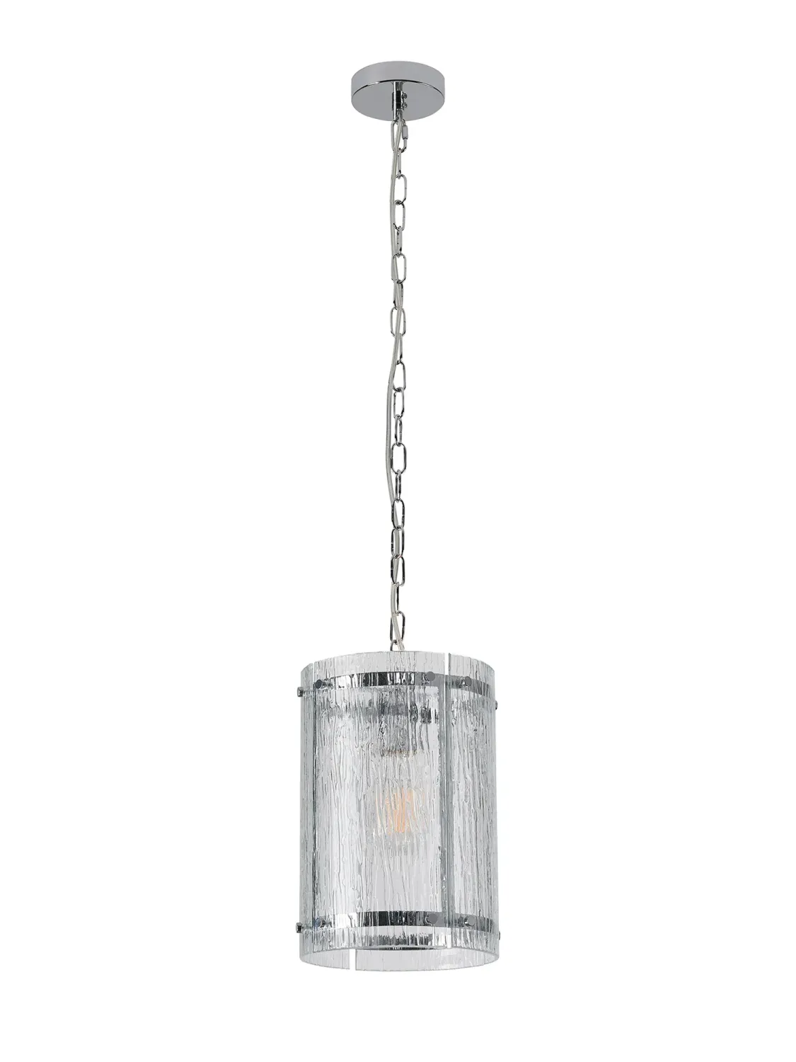 FLOING 20.5cm Pendelleuchte, 1 x E27, Chrome / Geriffeltes klares (F) Glas
