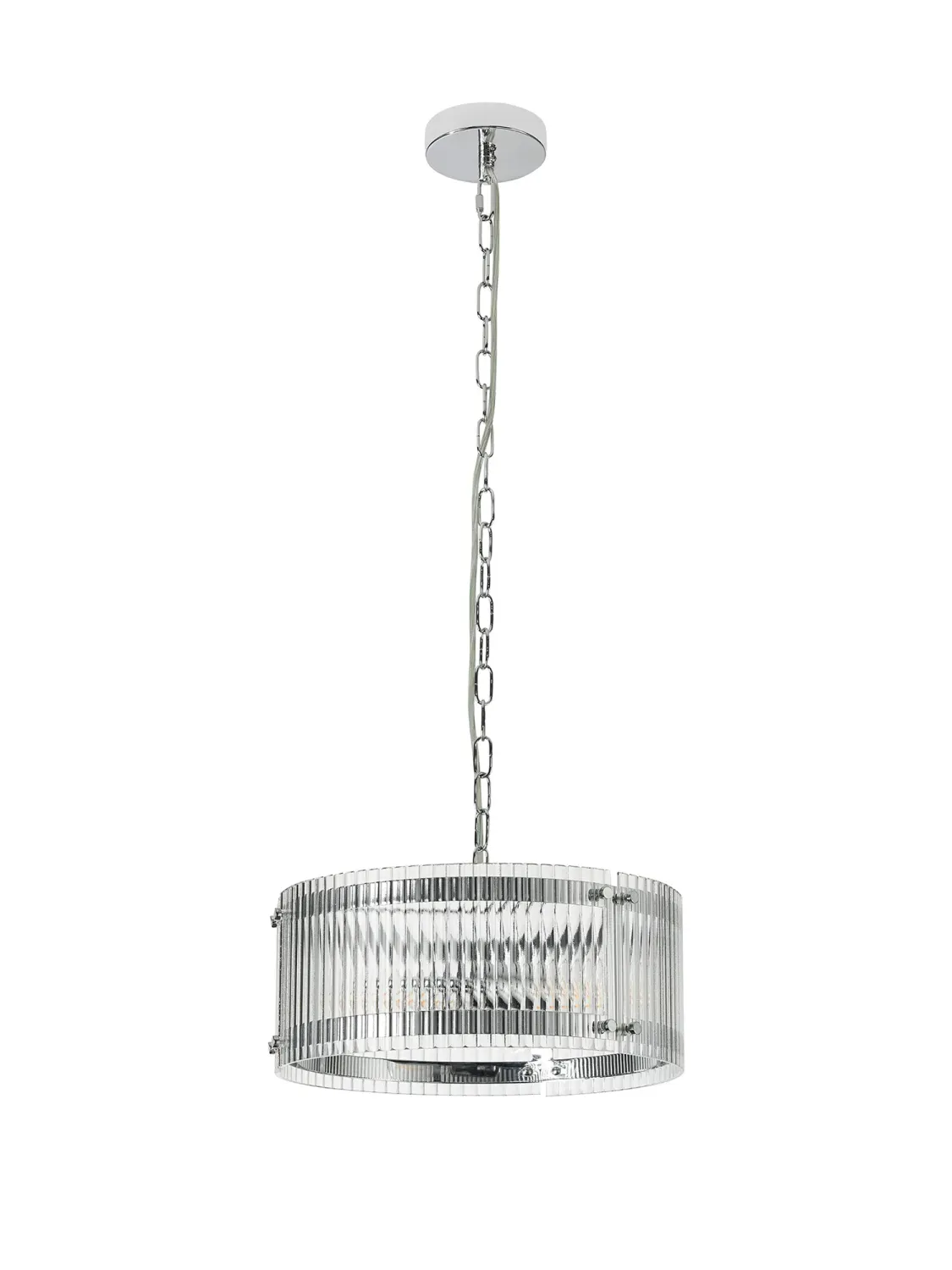 FLOING 35cm Pendelleuchte, 2 x E27, Chrome / Breit geripptes, klares (C) Glas