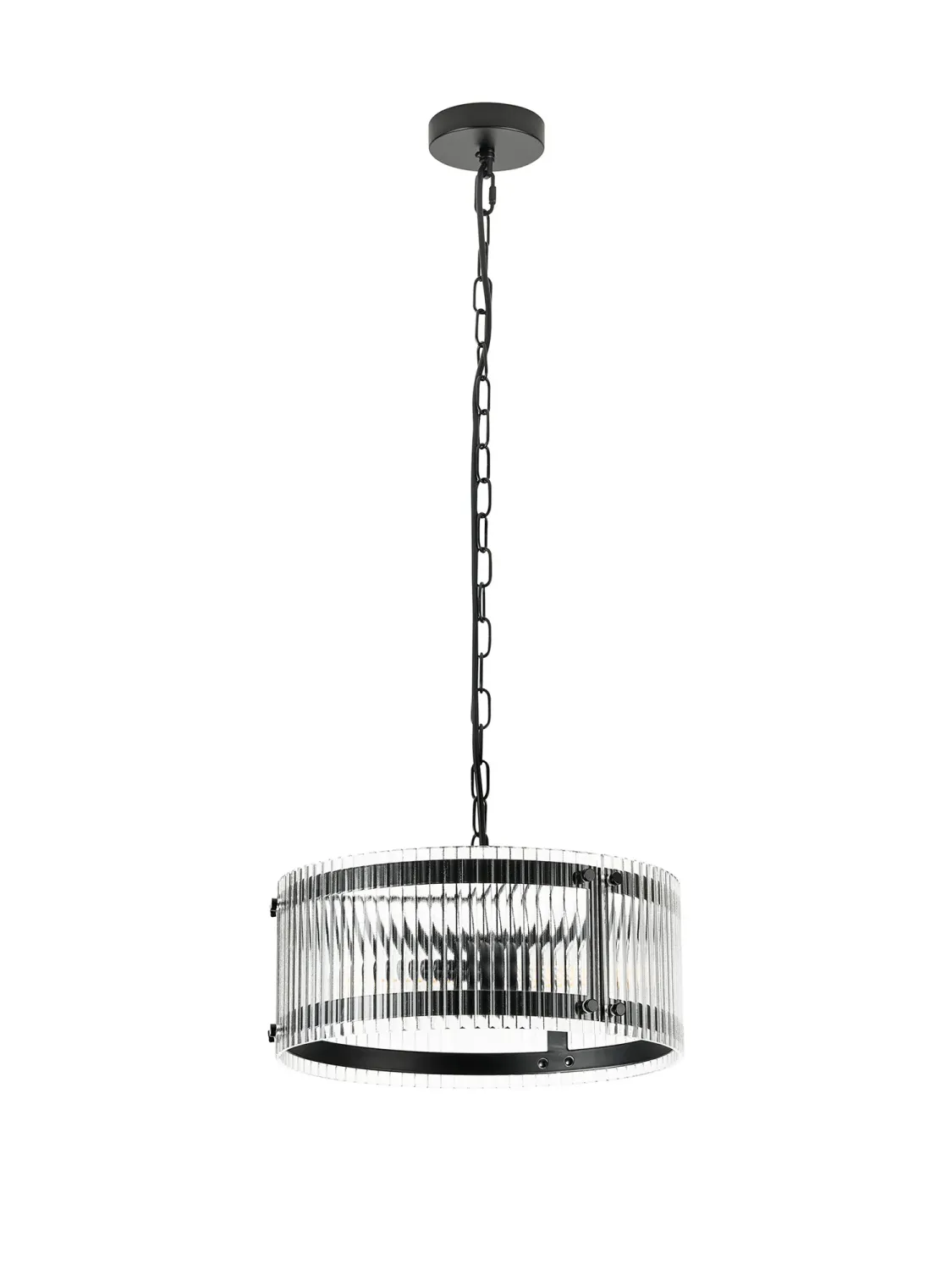 FLOING 35cm Pendelleuchte, 2 x E27, Schwarz matt / Breit geripptes, klares (C) Glas