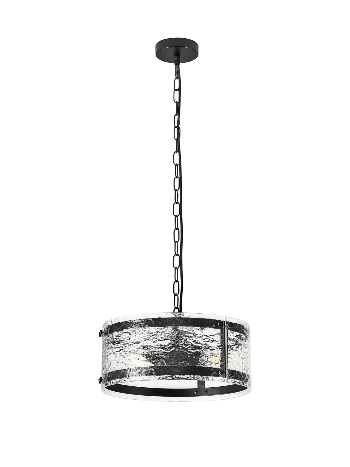 FLOING 35cm Pendelleuchte, 2 x E27, Schwarz matt / Ornamentiertes klares (D) Glas