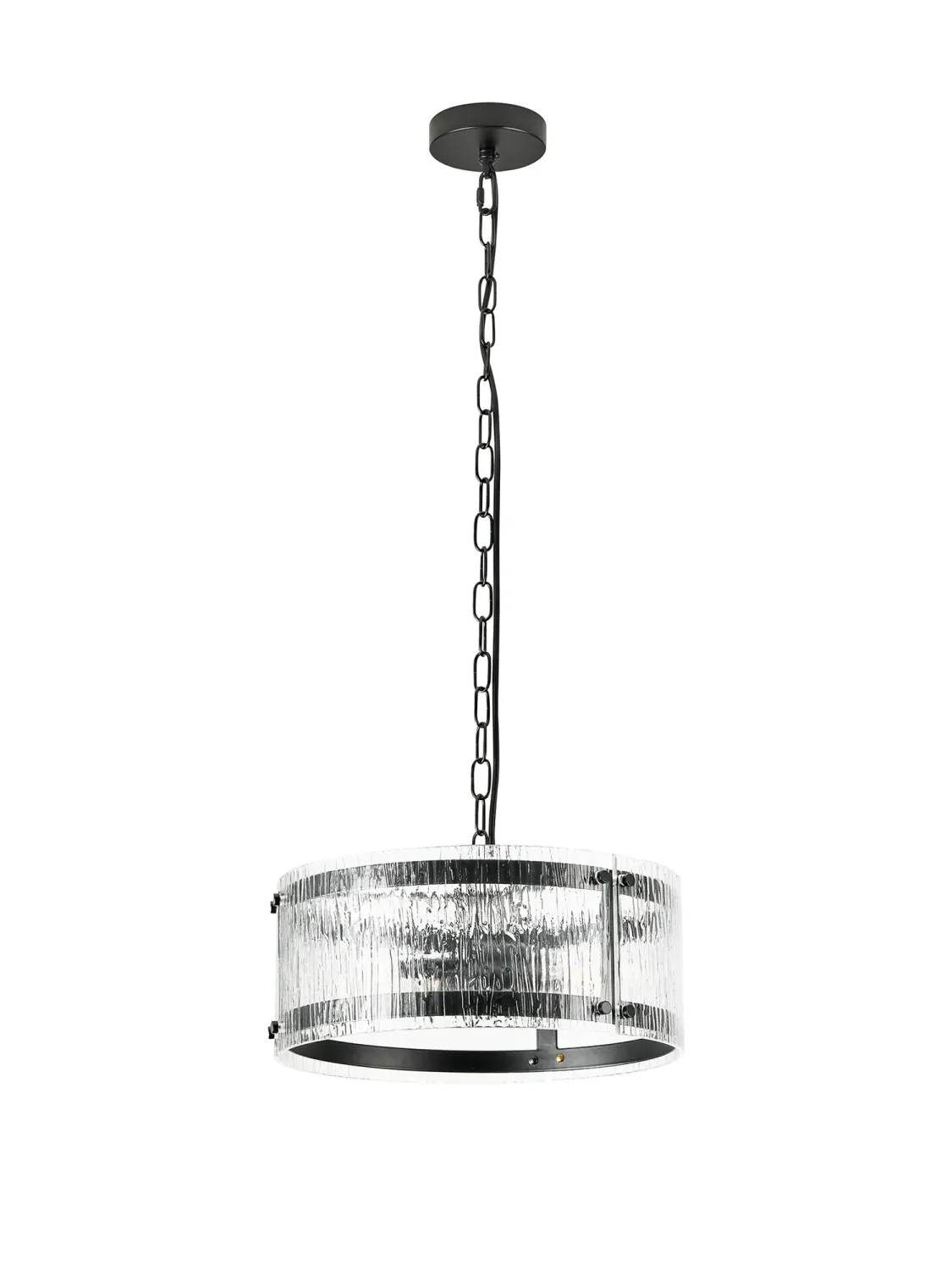 FLOING 35cm Pendelleuchte, 2 x E27, Schwarz matt / Geriffeltes klares (F) Glas