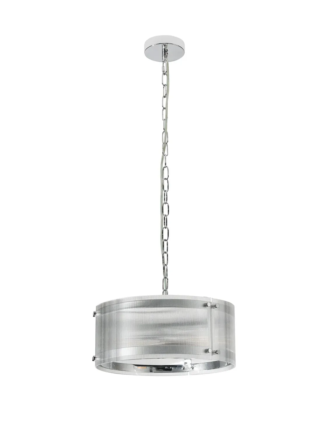 FLOING 35cm Pendelleuchte, 2 x E27, Chrome / Schmal geripptes klares (B) Glas