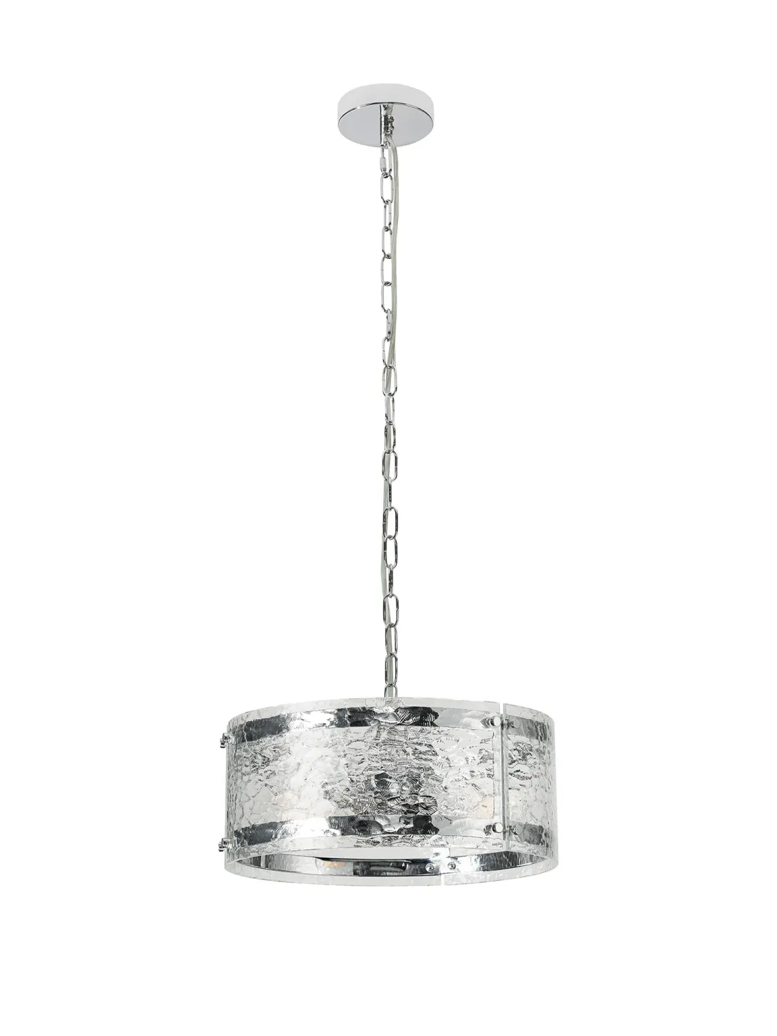 FLOING 35cm Pendelleuchte, 2 x E27, Chrome / Ornamentiertes klares (D) Glas