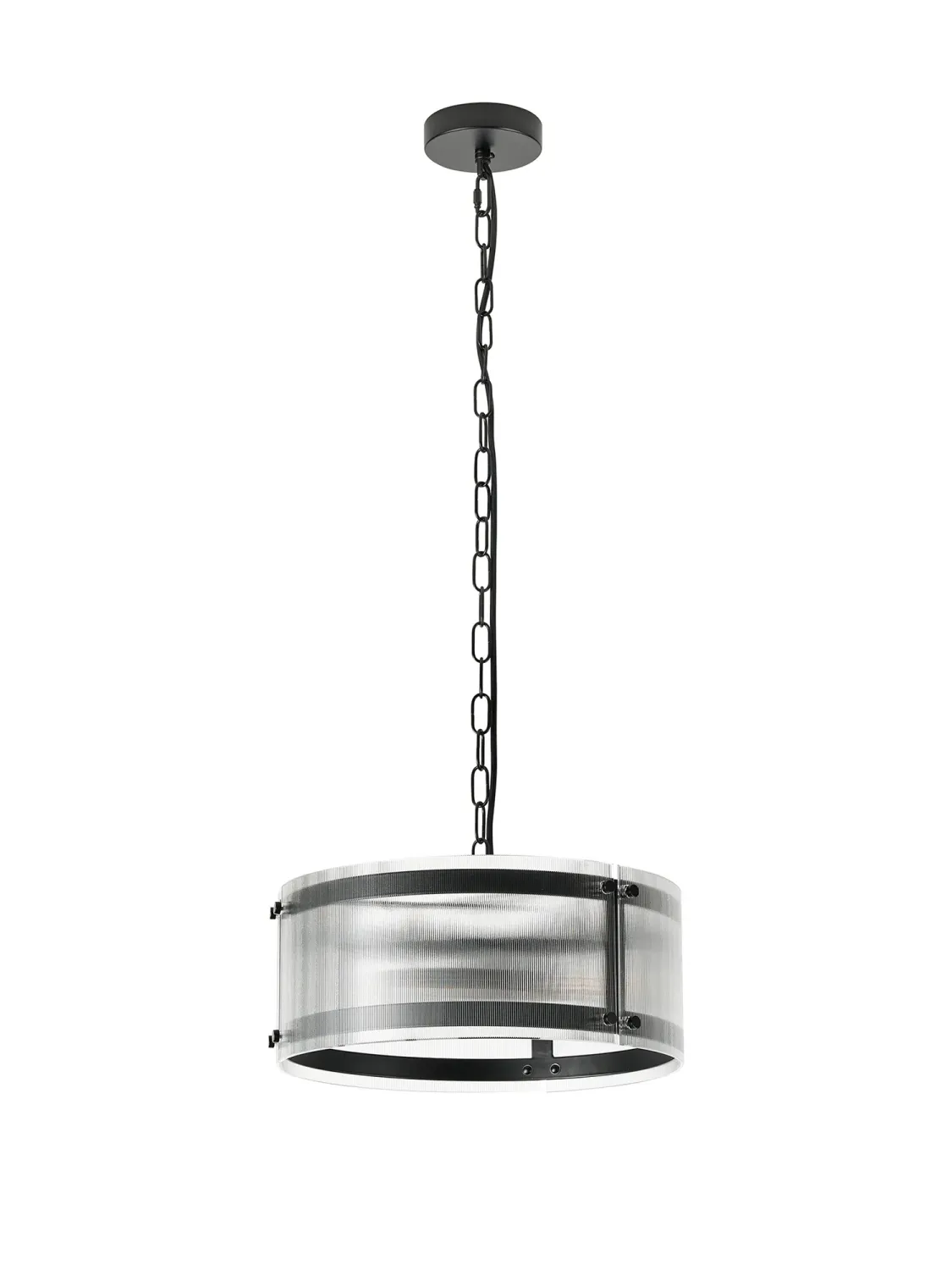 FLOING 35cm Pendelleuchte, 2 x E27, Schwarz matt / Schmal geripptes klares (B) Glas