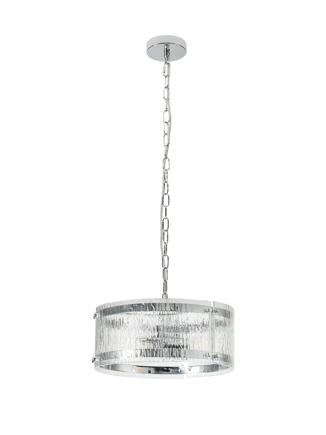 FLOING 35cm Pendelleuchte, 2 x E27, Chrome / Geriffeltes klares (F) Glas