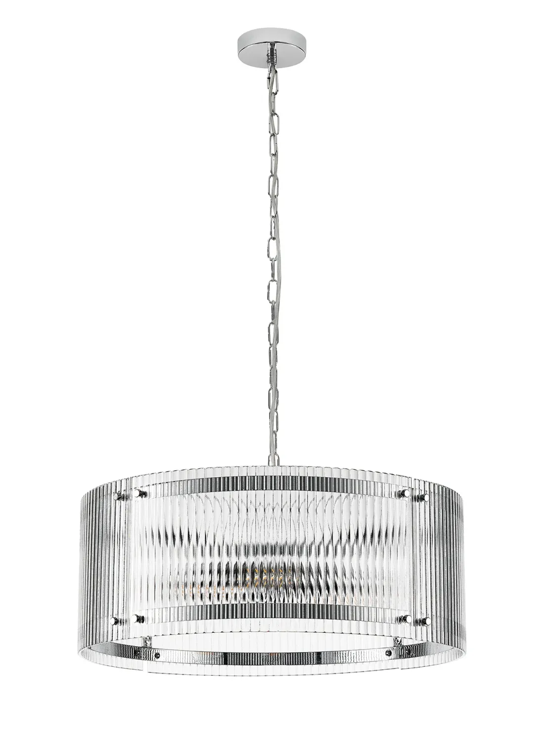 FLOING 56.5cm Pendelleuchte, 4 x E27, Chrome / Breit geripptes, klares (C) Glas