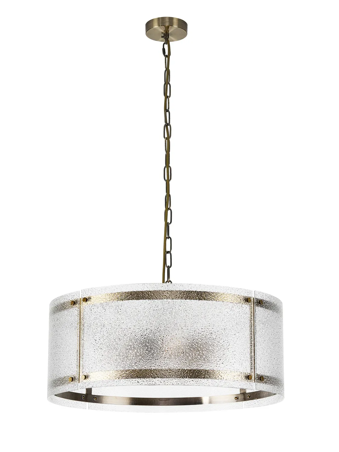 FLOING 56.5cm Pendelleuchte, 4 x E27, Messing Antik / Gesätes klares (E) Glas