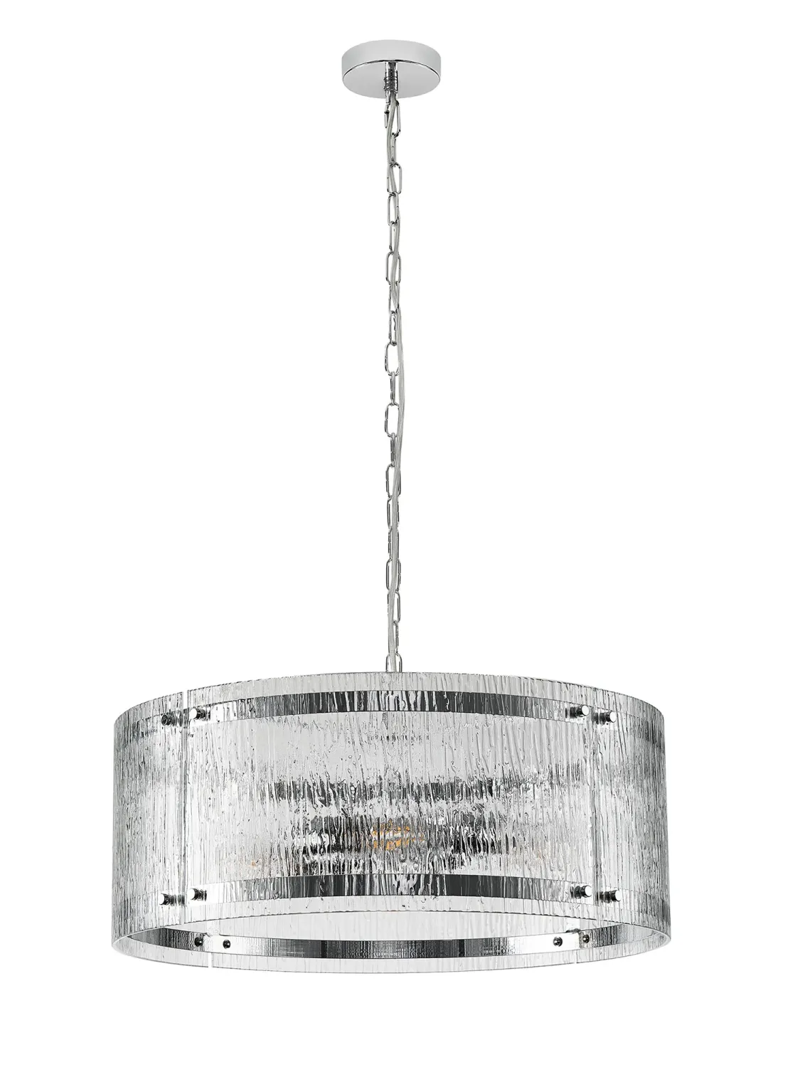 FLOING 56.5cm Pendelleuchte, 4 x E27, Chrome / Geriffeltes klares (F) Glas