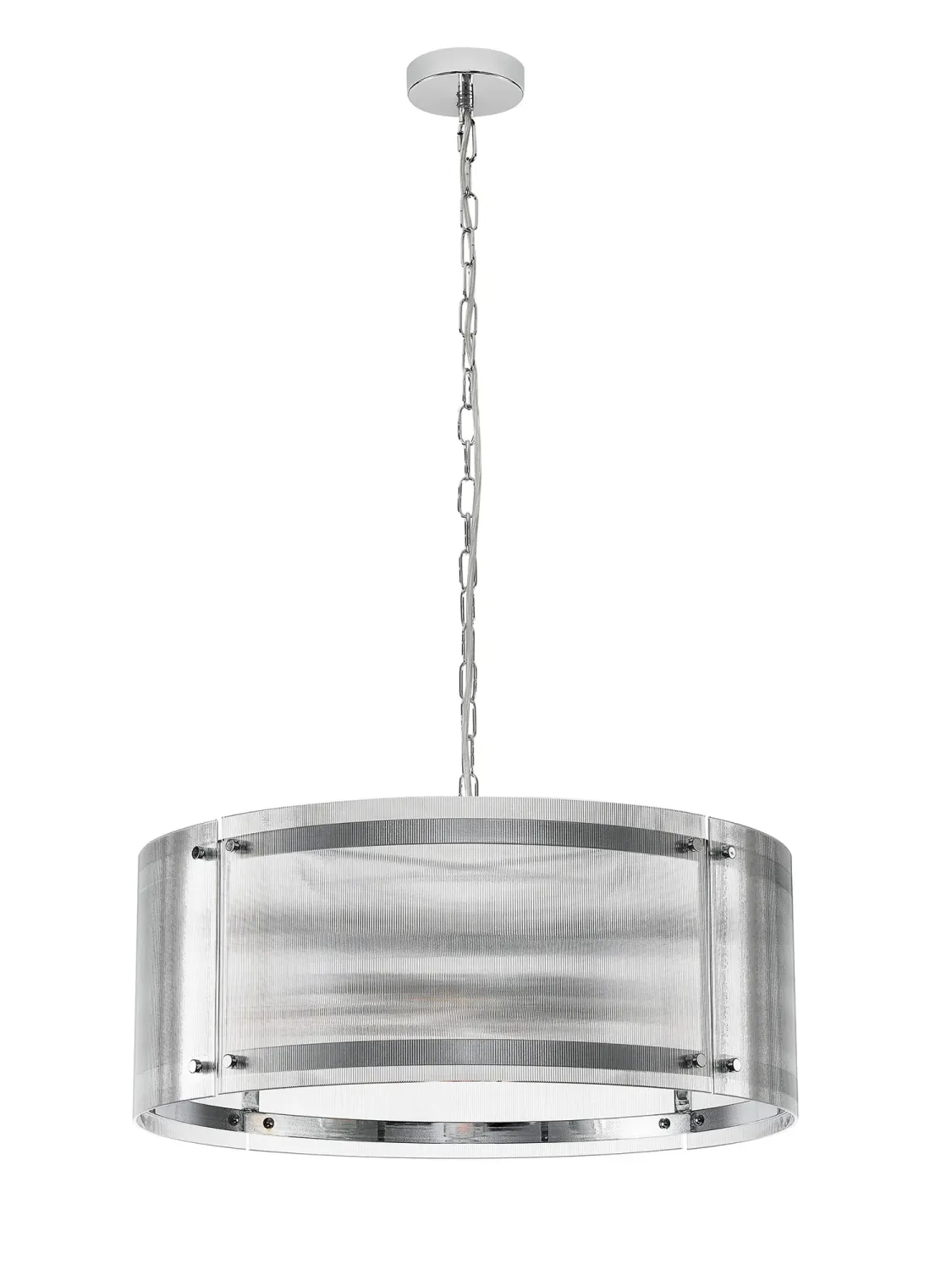 FLOING 56.5cm Pendelleuchte, 4 x E27, Chrome / Schmal geripptes klares (B) Glas