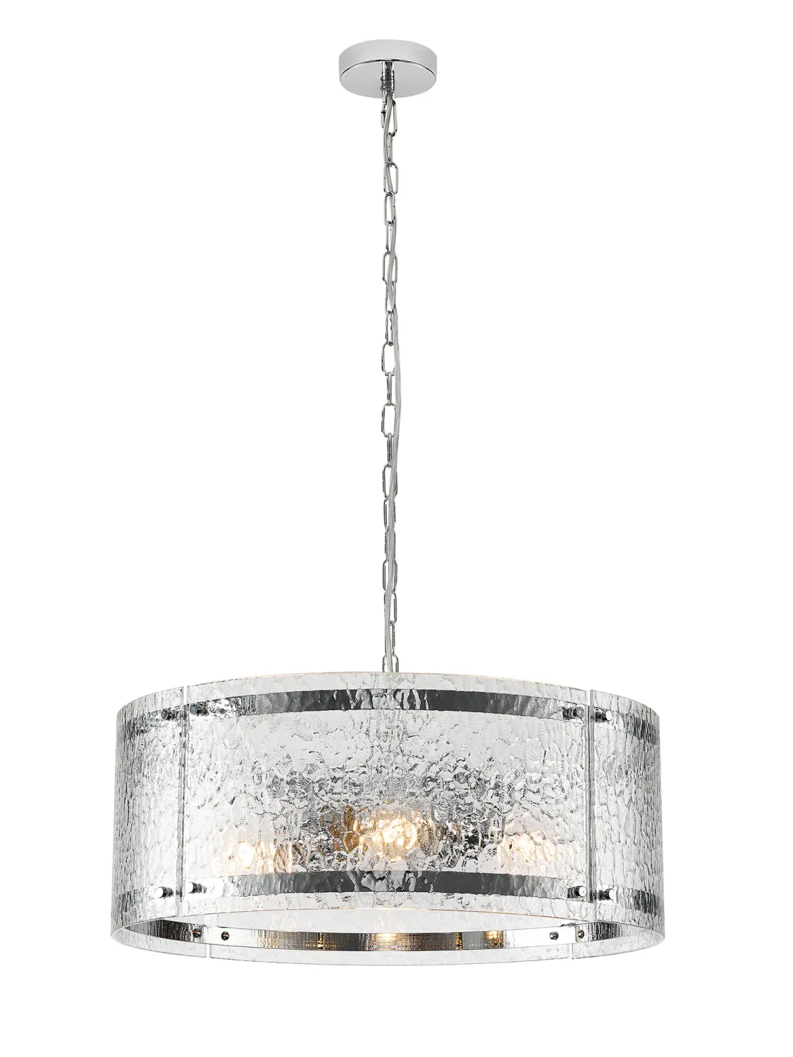 FLOING 56.5cm Pendelleuchte, 4 x E27, Chrome / Ornamentiertes klares (D) Glas