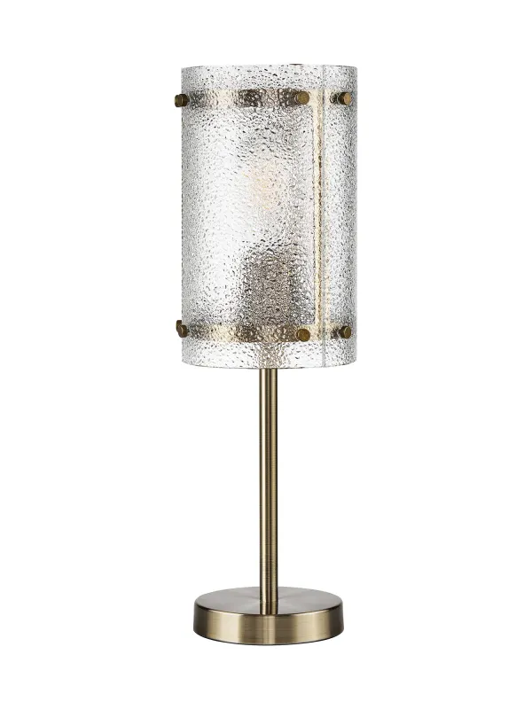 FLOING Tischleuchte, 1 x E27, Messing Antik / Gesätes klares (E) Glas
