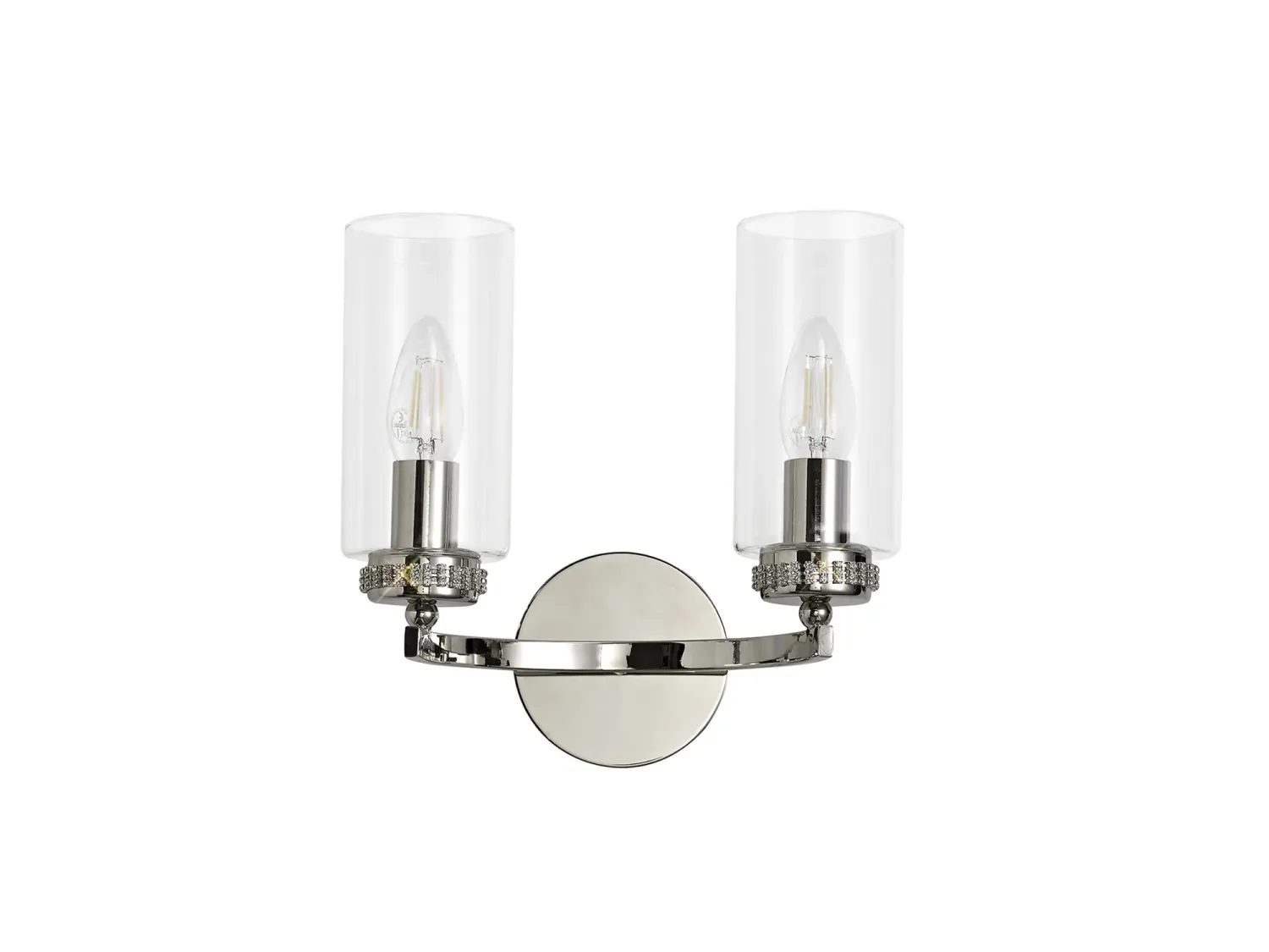 AFRITZ Wandleuchte mit Schalter, 2 x E14, Nickel poliert