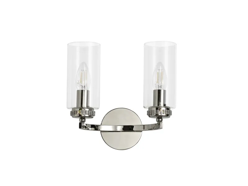 AFRITZ Wandleuchte mit Schalter, 2 x E14, Nickel poliert