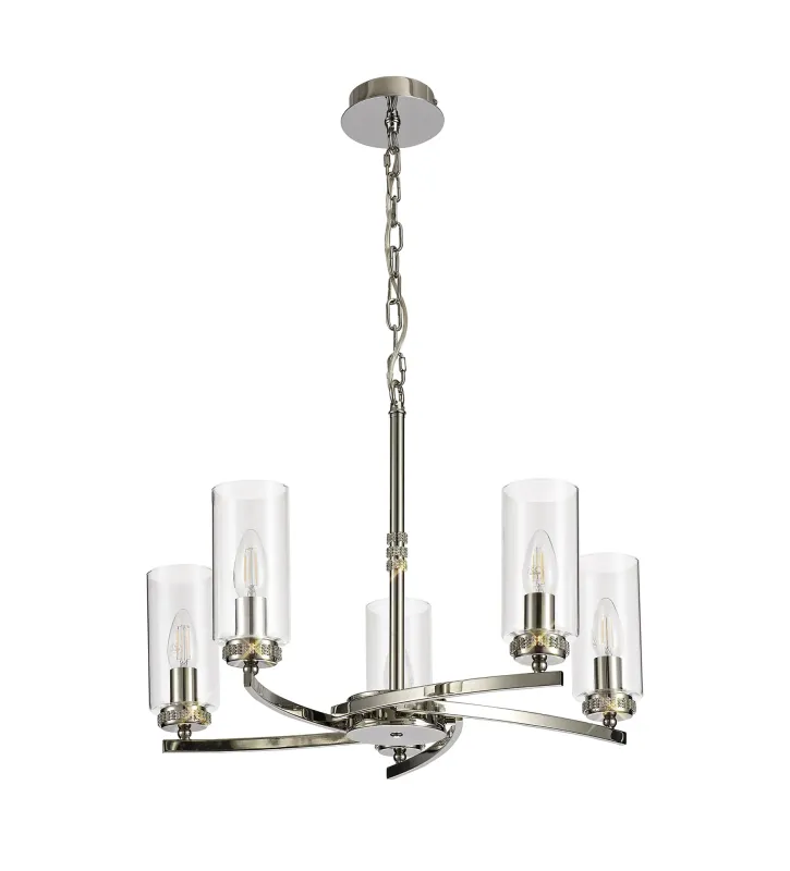 AFRITZ 54cm Pendel- oder Deckenleuchte, 5 x E14, Nickel poliert