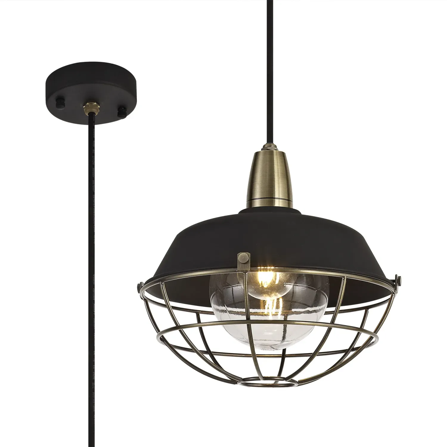 ALKOVEN Außenpendelleuchte IP65, 1 x E27, Schwarz matt / Messing Antik