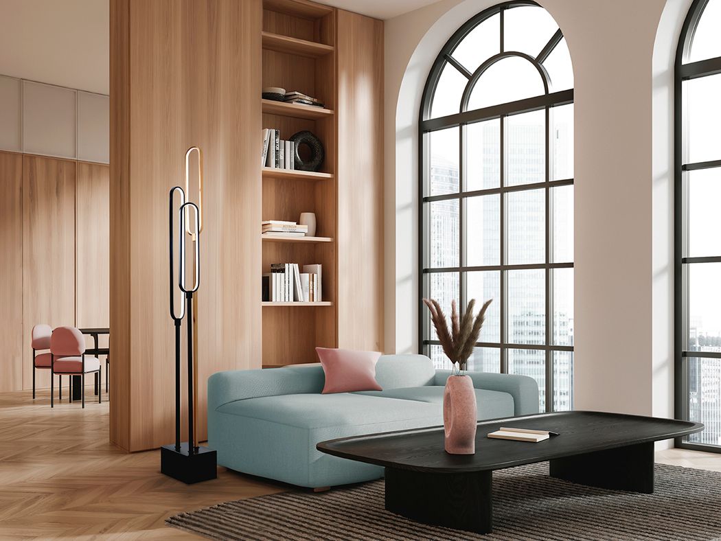 COLETTE Stehleuchte 44W LED, 3000K, 3042lm, Rose Gold und Mattschwarz
