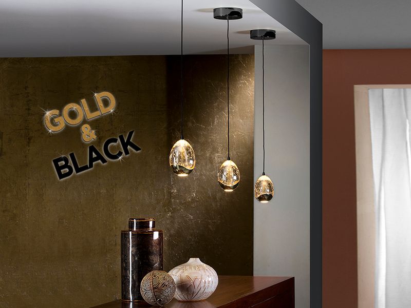 ROCIO Pendelleuchte 5W LED, 3000K, 480lm, Schwarz matt / Gold