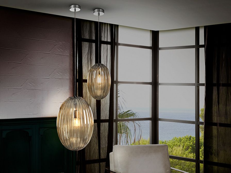 OVILA Pendelleuchte Ø30, 1 x E27, Chrome / Cognac Glas